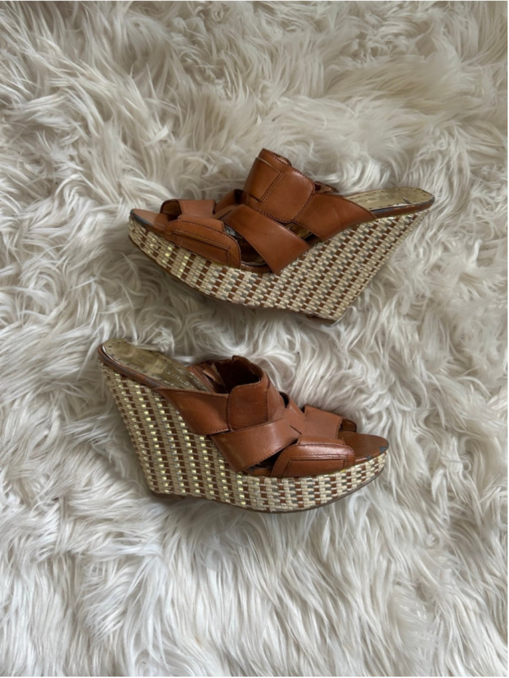 Well worn Brown Woven Wedge Sandals